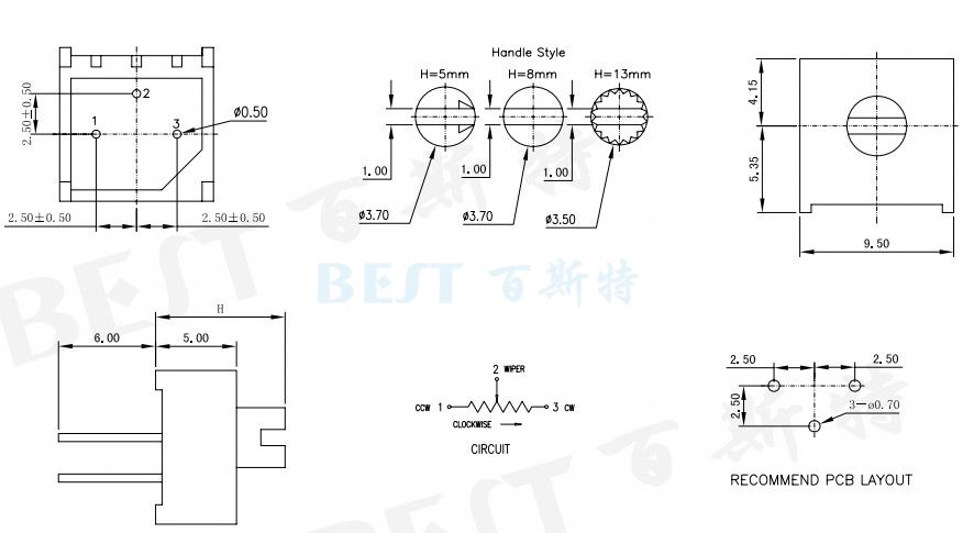 3386電位器_3386P_規格尺寸 3386電位器_3386P_規格尺寸